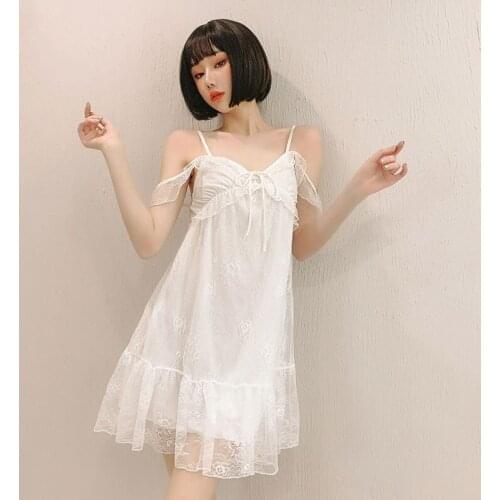 Sexy mousse nightdress for woman sleepwear sloth Sweet lace fairy princess style French suspender nightdress home service white