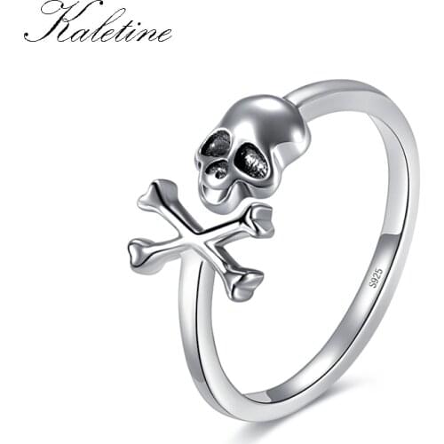KALETINE 925 Sterling Silver Skull Ring Skeleton for Women Gothic Skeleton Rings Vintage Oxidized Silver Jewelry Halloween Gift