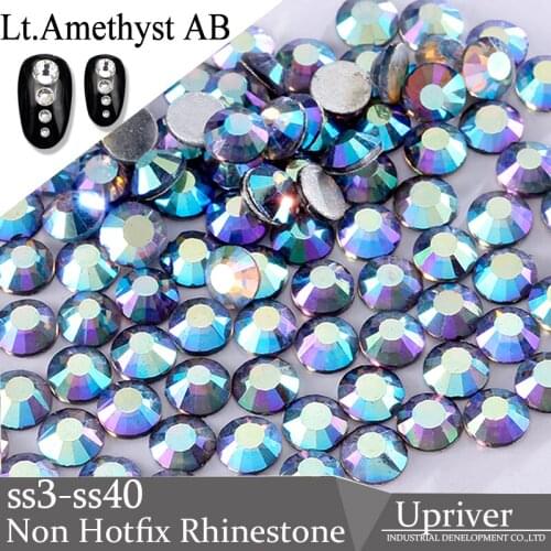 Upriver Glass Shiny Loose Non Hotfix Rhinestones Crystal Light Amethyst AB Nail Art Rhinestones for DIY Design Art Nails