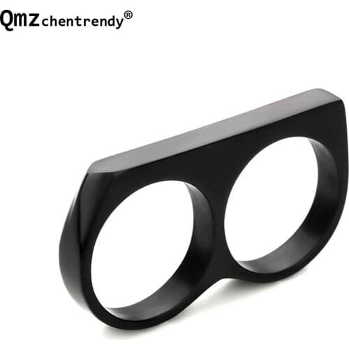 Top Quality Hip Hop Two Finger Rings Stainless Steel Black Rose Gold Men Punk Biker Rings Women Party Cool Ring Jewlery