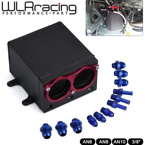 WLR - 60mm Dual External 044 Fuel Pump Tank Racing Black Billet Aluminium Oil catch Can Dual Port Fuel Surge Tank