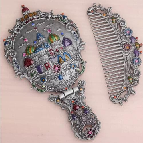 Mirror Comb Hand Mirror Vintage Carved Handheld Russia Style Mirror Makeup Makeup Vanity Cosmetic Compact Mirror for Women