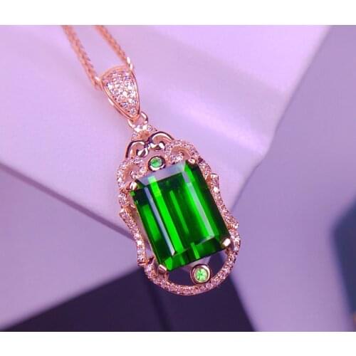 E623 Fine Jewelry Real 18K 100% Natural Green Tourmaline 4.9ct Diamonds Gemstone Diamond Womens Pendants Necklaces