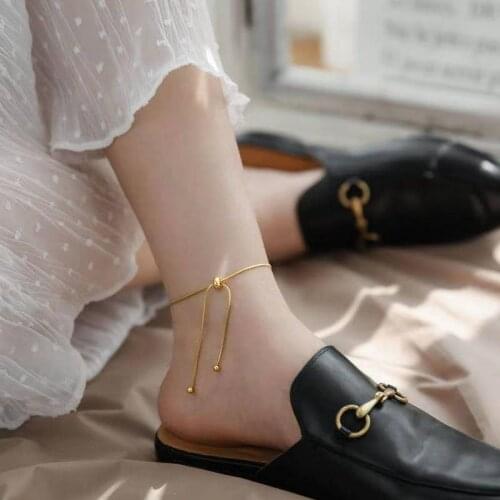 Trendy Simple Snake Chain Pulling Women Anklets High Fashion No Fade Gold Color Stainless Steel Female Foot Bracelet Jewelry