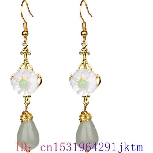 Green Jade Flower Earrings 925 Silver Fashion Charm Natural Chalcedony Women Amulet Zircon Crystal Jewelry Gemstone Gifts
