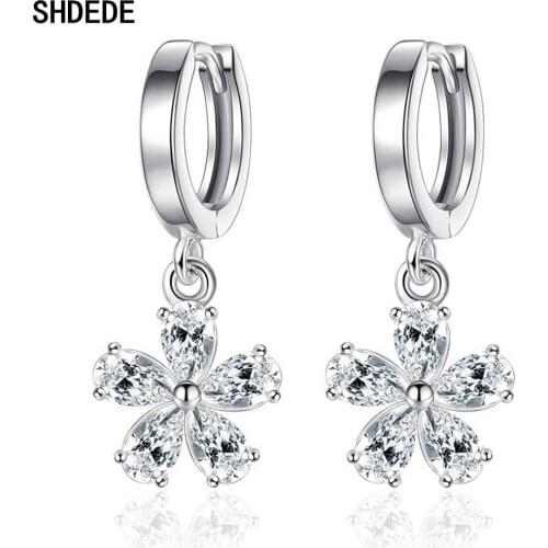 SHDEDE Hoops Drop Dangle Earrings For Women Embellished With Crystals From Swarovski Korean Fashion Jewelry -WH119