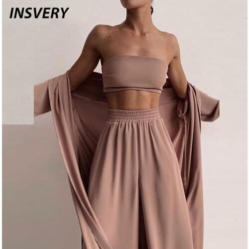 2021 Spring Women Three Piece Set Fashion Wrap Cardigan Tops And High Waist Pants Suit Female Casual Tracksuits Women Homewear