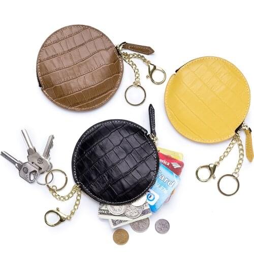 Crocodile Pattern Mini Female Coin Purse Round Headphone Bag Genuine Leather Women Dollar Purses Card Holder Keychain Wallet