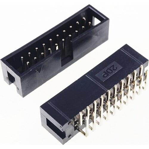 100 Pcs Shrouded Box header IDC Socket 2.54mm 2x10 Pin 20 P Right Angle Male square pin 0.64mm 2 rows 2.54 Through hole DIP