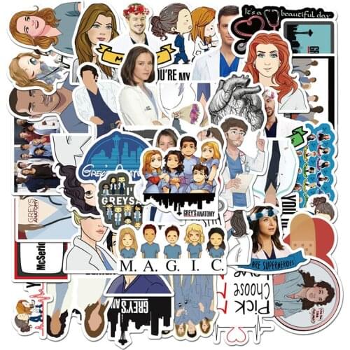 50PCS TV Show Greys Anatomy Sticker For Decal On Guitar Suitcase Luggage Laptop PC Phone Cool Doctors Stickers