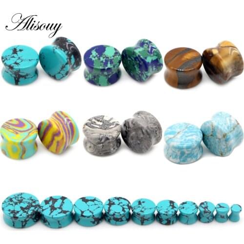 Alisouy 2pc Stone Ear Plug Gauges Earrings Women Men Ear Plug Flesh Tunnel Piercing Expander Ear Stretcher Body Piercing Jewelry