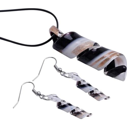 Free Shipping 6 stet Jewelry Women Party Necklace/earrings Swirl Lampwork Glass Murano Bead Necklace Earring Fashion