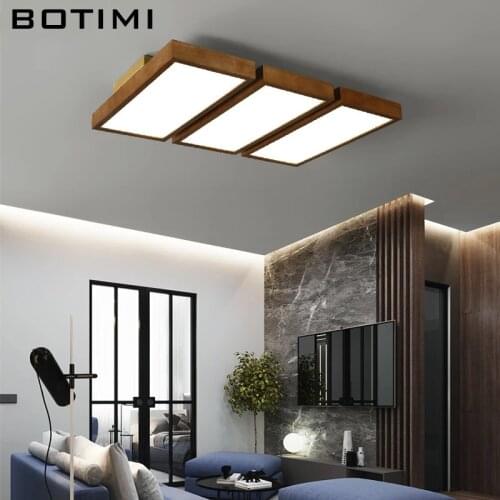 BOTIMI 220V LED Ceiling Lights Wooden Square Ceiling Lamp With Dimming Remote For Living Room Dining Light Wood Bedroom Lamps
