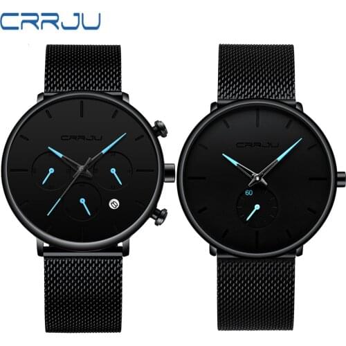 Relogio Masculino CRRJU Mens Business Dress Watches Luxury Casual Waterproof Sport Watch Men 3-Sub Dial Quartz Full Steel clock