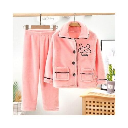 2020 childrens flannel pajamas suit coral velvet girls boys autumn and winter thickened home wear set kids clothes wholesale