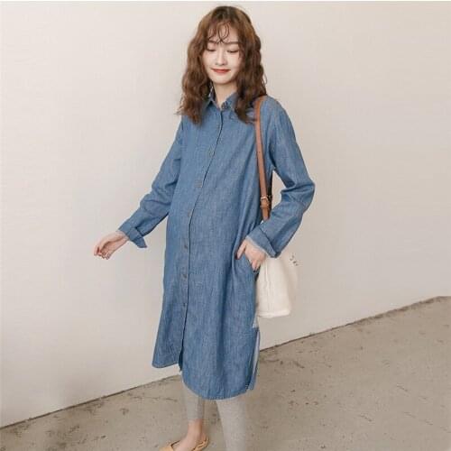 2021 Spring Autumn Maternity Jeans Blouses Dresses Loose Pregnant Women Long Sleeve Nursing Dress Vestidos Pregnancy Clothings