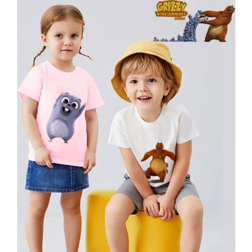 T-shirt for girls boys the sunlight grizzy bear animal print boys t shirt cute kids clothes lemmings t shirtshort sleeve tops