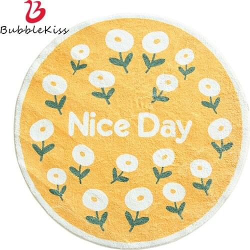 Bubble Kiss Flowers Lamb Wool Carpet Soft Absorption Floor Mats Childrens Room Rug Bedside Decor Cartoon Anti-Slip Round Rugs