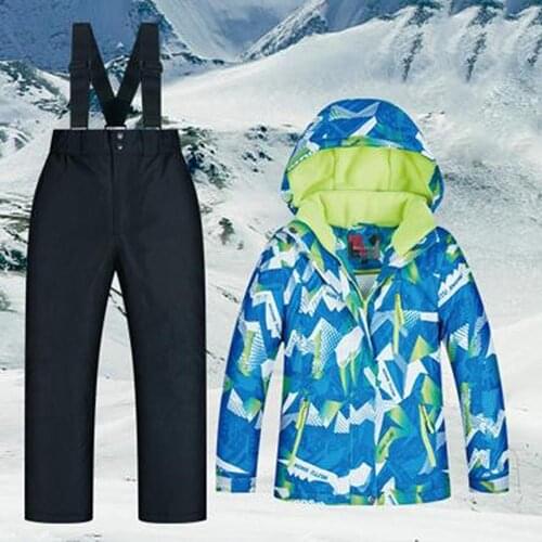 Girls Boys Snowsuit Ski Jacket Trousers Set Thickened Thermal Waterproof Windproof Kids Skiing Snowboarding Jackets & Pants Set