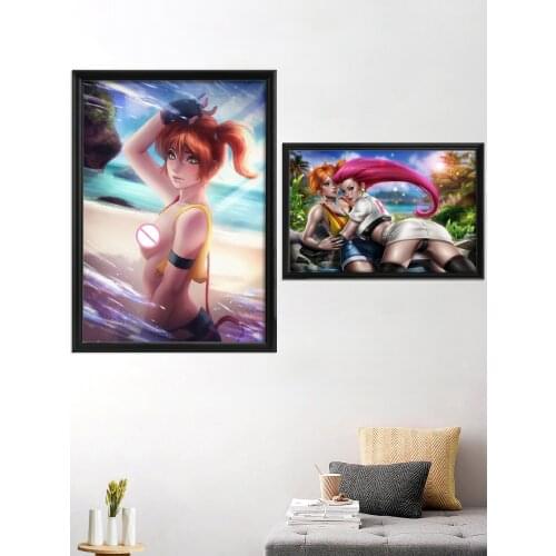 Misty Kawaii Pokemon Anime Cartoon Sexy Nude Art-Poster Prints Decor Home Custom Picture Canvas Living-Bedroom Decoration Silk