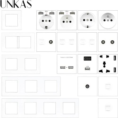 UNKAS Modules DIY Combination Free Matching French EU Socket USB Charger TV RJ12 Telephone RJ45 Computer Plastic PC Panel Outlet
