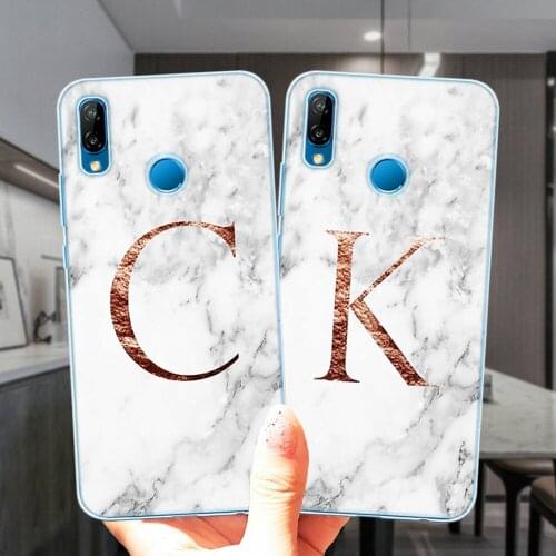 Marble Custom 26 English Initial Letters Silicone Phone Case For Huawei P20 P30 P40 Lite E Pro Plus Soft TPU Clear Back Cover