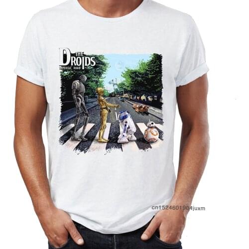 Brand New Men T Shirts 100% Cotton Driod Imperial Road Abby Road R2D2 C3PO Game Awesome Artwork Print Tee Shirts Oversize Tshirt