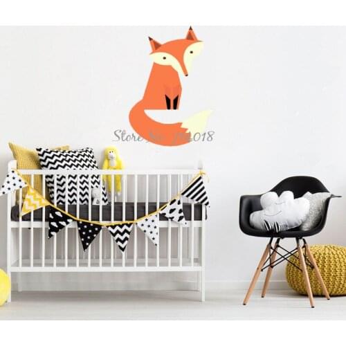 Cute Woodland Fox Wall Decal Woodland Animal Nursery Wall Decal Removable Vinyl Wall Stickers for Kids Rooms Bedroom Decor B14
