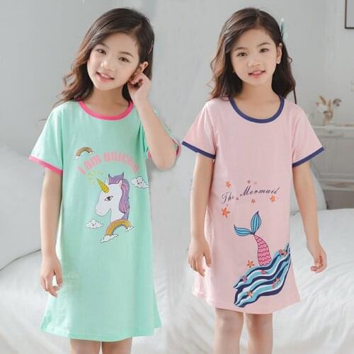 New Summer Baby Girl Unicorn Nightgown Cotton Nightdress Kids Cartoon Fashion Nightshirt Childrens Pajamas Girls Princess Dress