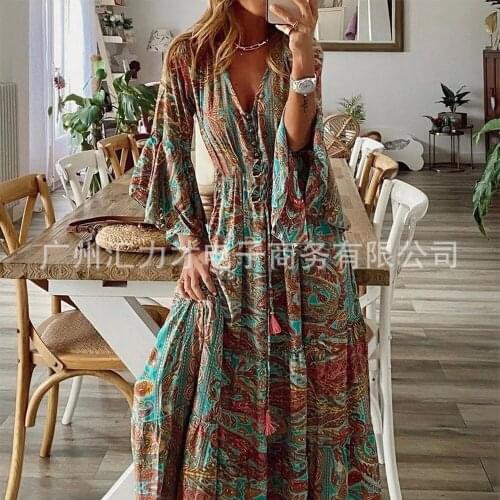 2021 Womens Summer New Product Retro Plus Size Sexy Lina Group of Bohemian Party Dinner Floral Dress for Women Sexy Dress