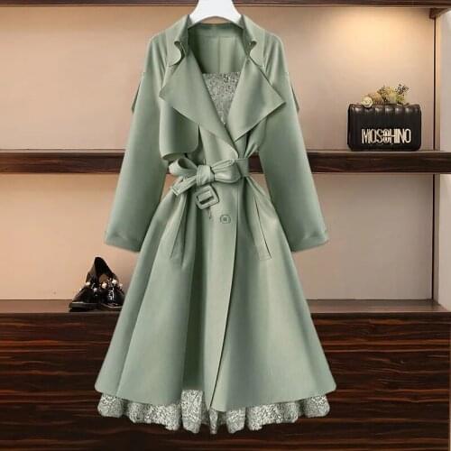 Single/Large Size Female Sling Dress 2021 Women Autumn New Temperament Light Luxury Ladies Windbreake Jacket Women Two-piece Set