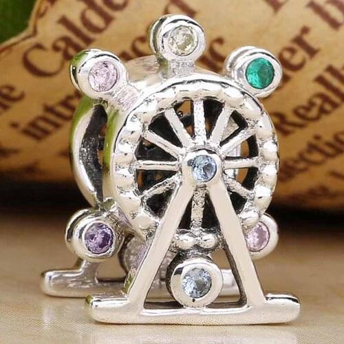 Original Ferris Wheel With Multi-Colored Crystal Carriages Beads Fit 925 Sterling Silver Bead Charm Bracelet DIY Jewelry