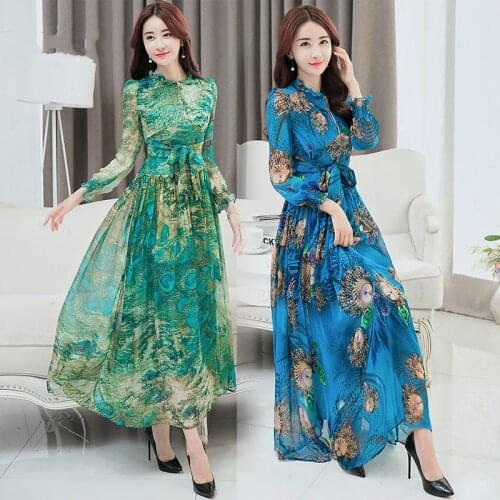 High Quality 100% Silk Dress Woman Floral Long Dress Elegant Dresses for Women Spring Autumn 2021 Vestidos De Mujer Pph3284