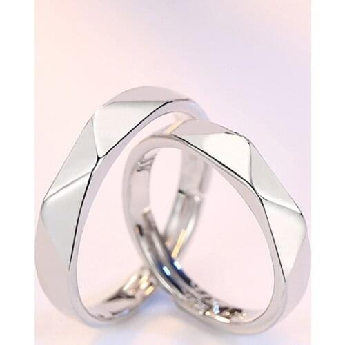 Valentines Day Present Rhombus Pattern Tiny Couple Rings For Men Women Thin Opening Ring Band Simple Style Engagement Ring Gift