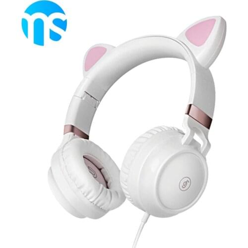 Wired pink white cat ear headset millennial girl Earphone Lolita style Y2k youtube gaming headphone Generation Z Cable headset