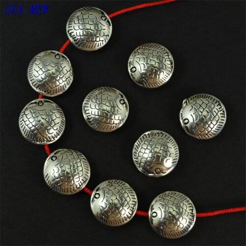 SEA MEW Vintage Alloy 14.5mm Reunion Fish Spacer Beads Hole Beads For Jewelry Making