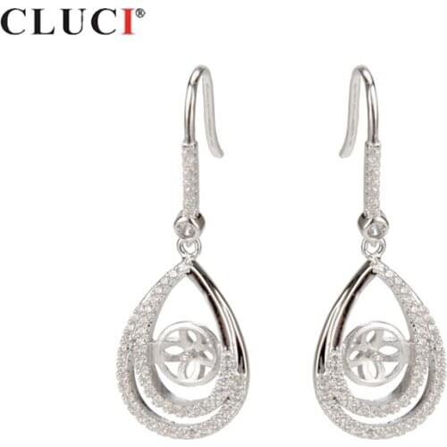 CLUCI Silver 925 Drop Earrings Jewelry Water Drop Shaped Pearl Earrings Mounting 925 Sterling Silver Zircon Earrings SE020SB