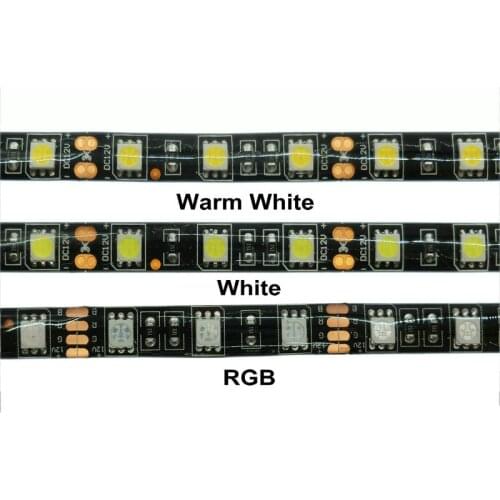 DC12V 5m 5050 LED Strip 60LED/m White Warm White RGB Black PCB 5050 SMD LED Strip Waterproof IP65/Waterproof IP20