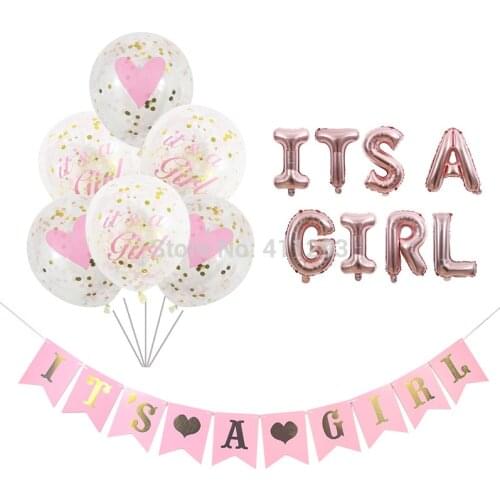 Its a girl balloon its a boy balloon boy girl shower banners flags pink blue confetti baby shower balloons party decorations
