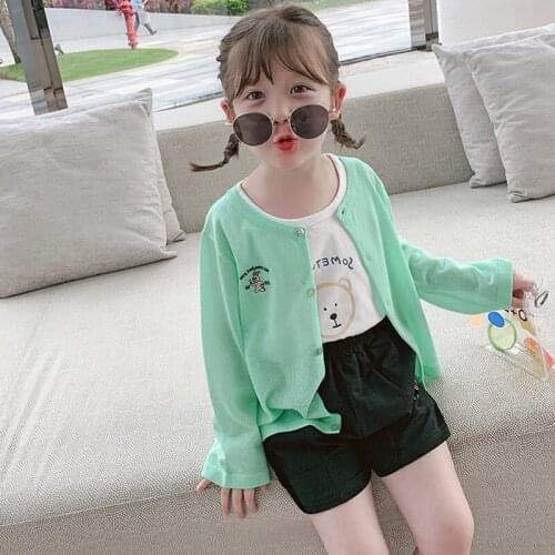 New Baby Girls Summer Sunscreen Knitted Cardigan Shirts Kids Girls Ice Silk Fashion Jacket Beach Outfits Sun protection shirts