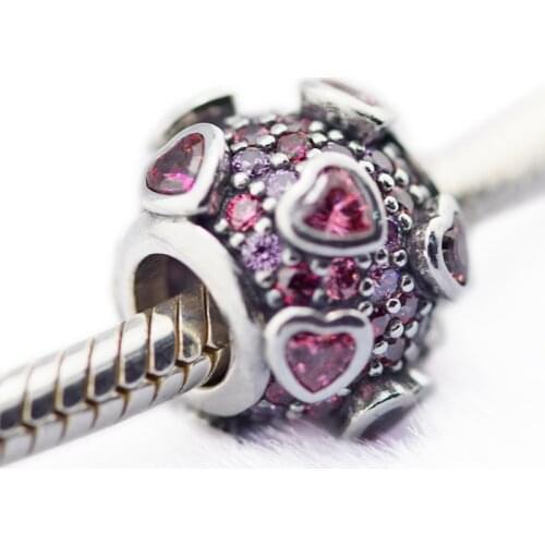Explosion of Love Crystal Beads for Charm Bracelet Heart Stones 925 Sterling Silver Beads for Jewelry Making Valentine Day Gift