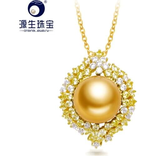 YS Luxury 10-11mm Natural Round South Sea Pearl 925 Sterling Silver Pendant Necklace Anniversary Gift