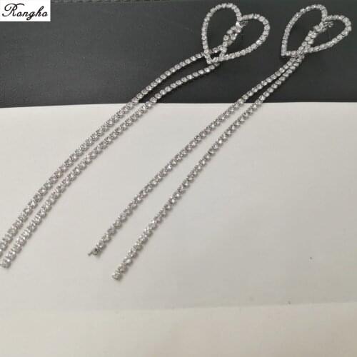 Brand Crystal Heart Stud earrings for women wedding earrings cup chain pendant statement earrings jewelry