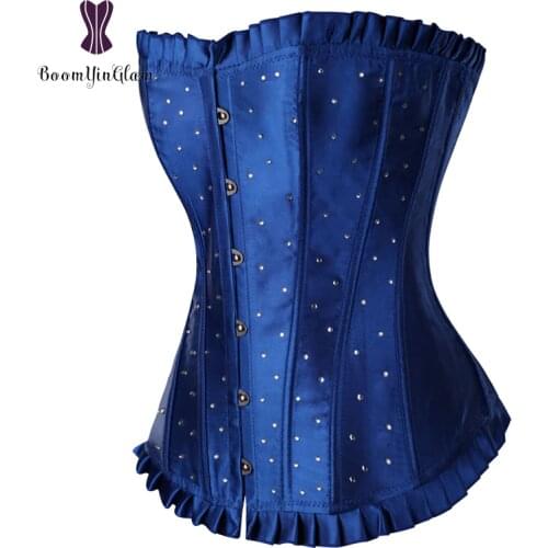 Metal Busk Closure Plus Size Rhinestones Decorated Slimming Waist Cincher Shaper Women Pleated Corsets And Bustiers 848