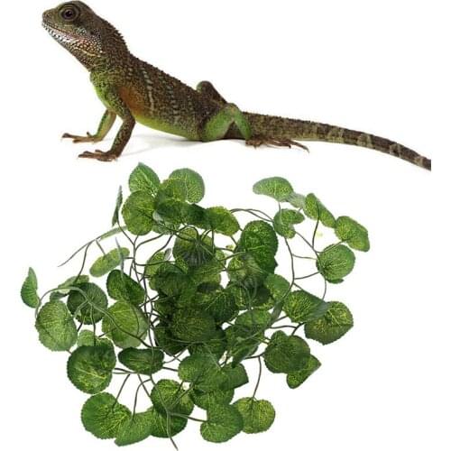 2m Artificial Vine Reptile Terrarium Box Habitat Decoration Lizard Green Fake Plants Leaves Habitat Decor C42