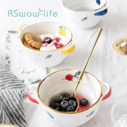 6 Inch Japanese Binaural Ceramic Bowl Retro Bowl With Handle Household Rice Bowl Borscht Bowl Dessert Small Bowl Salad Bowl