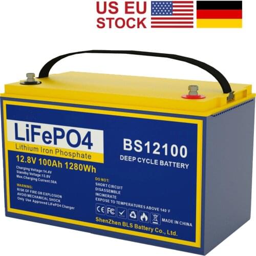 12V 100Ah LiFePO4 Deep Cycle Battery with 4s 12.8V 80A BMS Replace Most of Backup Power Solar RV BOAT US EU DHL UPS Fast Ship