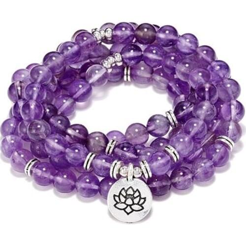 108 Mala Beads OM Bracelet Or Necklace Prayer Amethysts Purple Wrists 5 Wraps Bracelet Men Women Buddha/Lotus/Tree Of Life