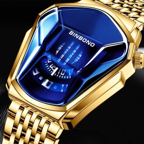 Creative Locomotive Mens Watches Quartz Mens Watch Waterproof Sports Male Clock Gold Steel Relogio Masculino Dropshipping XFCS