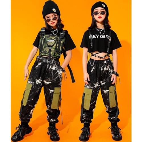 ChildrenS Hip-Hop Dance Costume Camouflage Hiphop Dancers Outfits Girls Jazz Dance Catwalk Stage Costumes Rave Clothes DQS7615